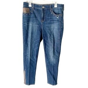 Chico's Jeans Women's 10 Size So Slimming Girlfriend Slim Leg Ankle Studded